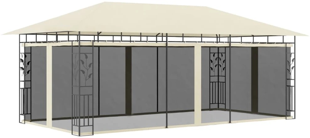 Pavėsinė su tinkleliu nuo uodų, kreminės spalvos, 6x3x2,73m