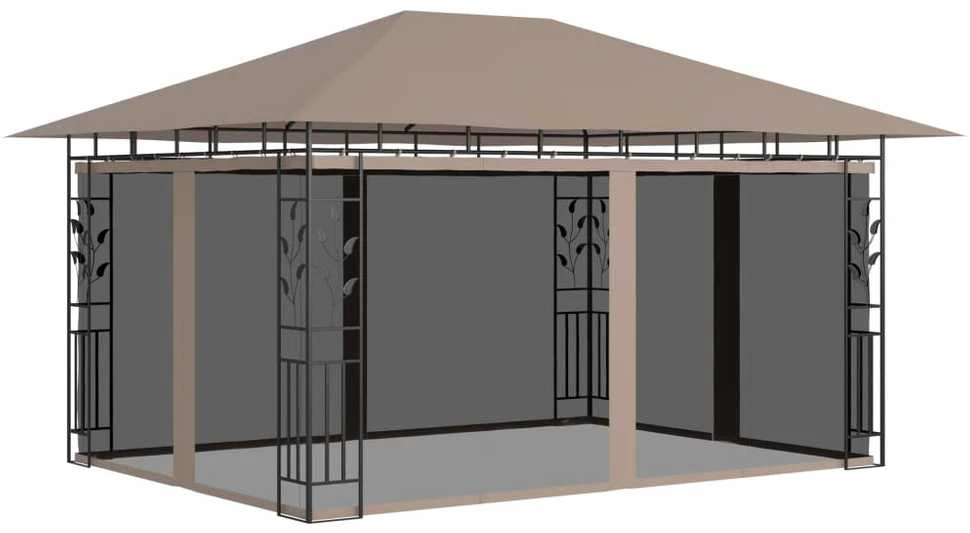 Pavėsinė su tinklelio sienelėmis, kreminės, 3x3m, plienas