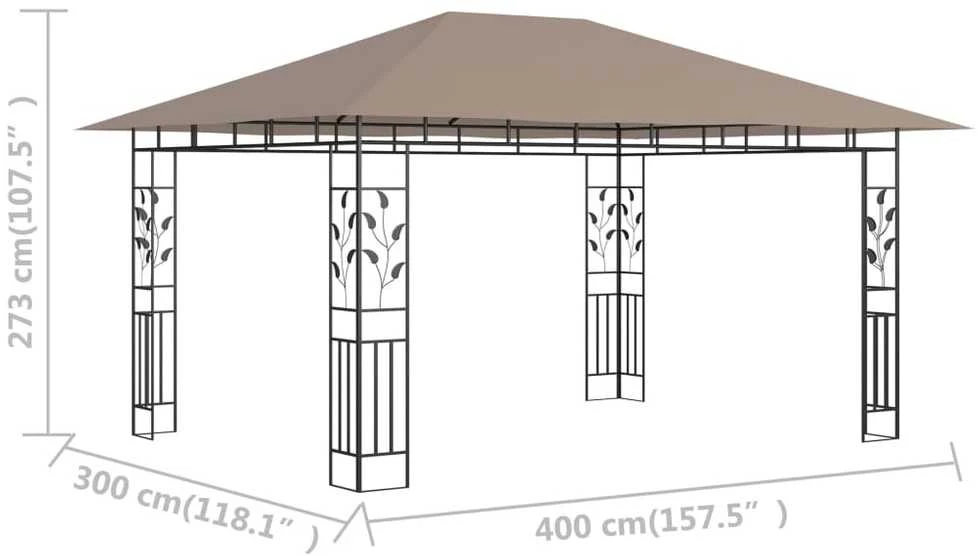 Pavėsinė su tinklelio sienelėmis, kreminės, 3x3m, plienas