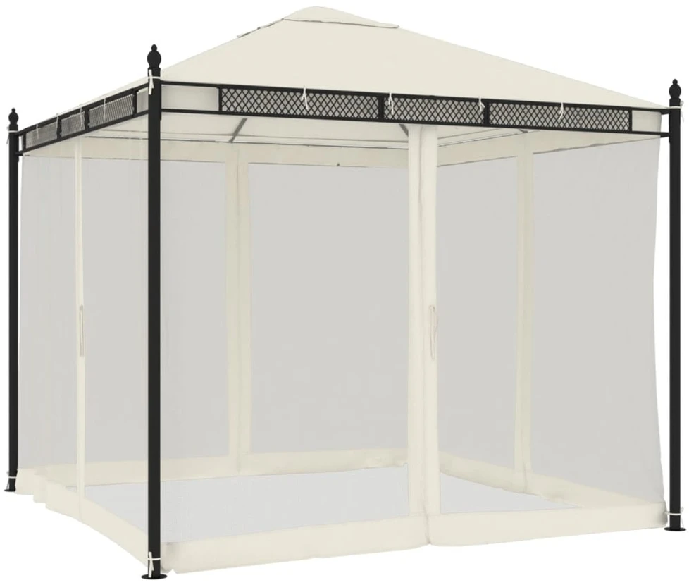 Pavėsinė su tinklinėmis sienomis, kreminė, 2,93x2,93m, plienas