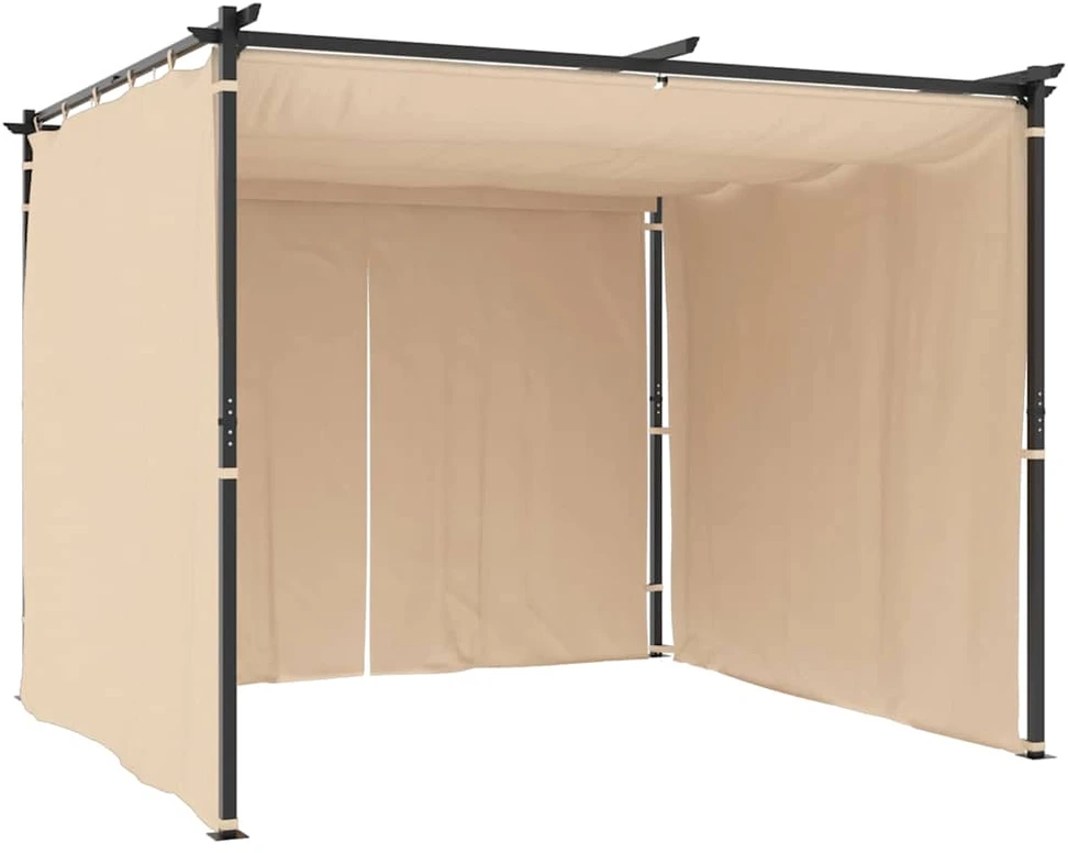 Pavėsinė su užuolaidomis, kreminės spalvos, 3x3m, plienas