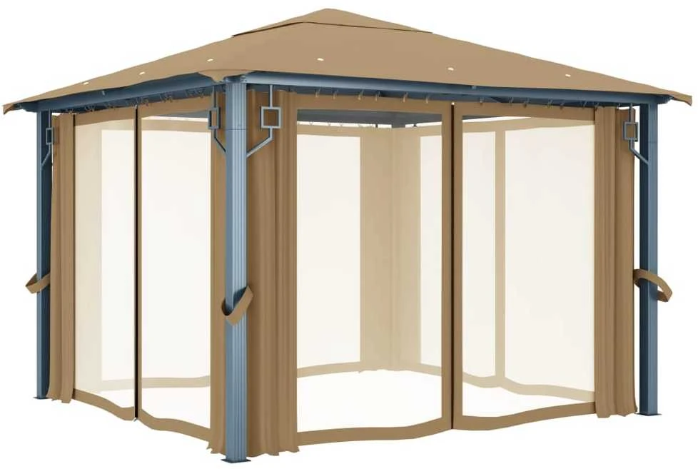 Pavėsinė su tinkleliu nuo uodų, taupe spalvos, 4x3x2,73m