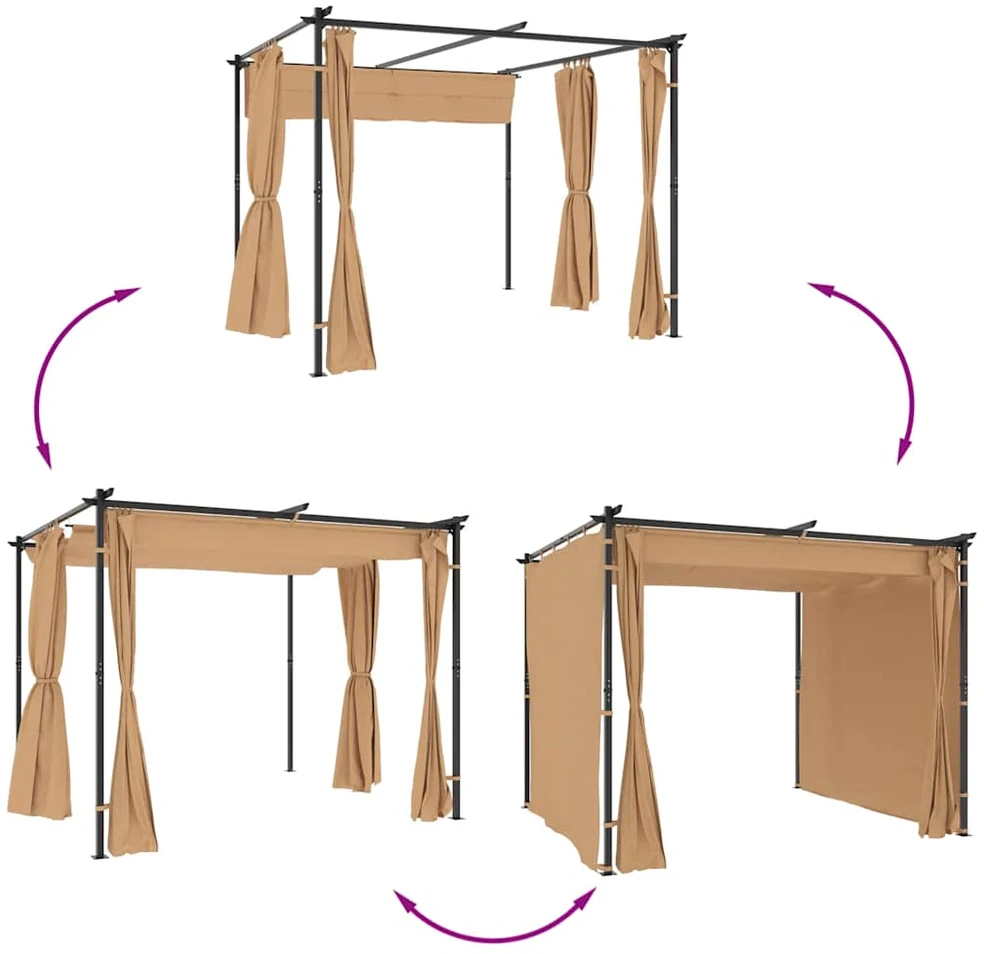 Pavėsinė su užuolaidomis, taupe spalvos, 3x3m, plienas