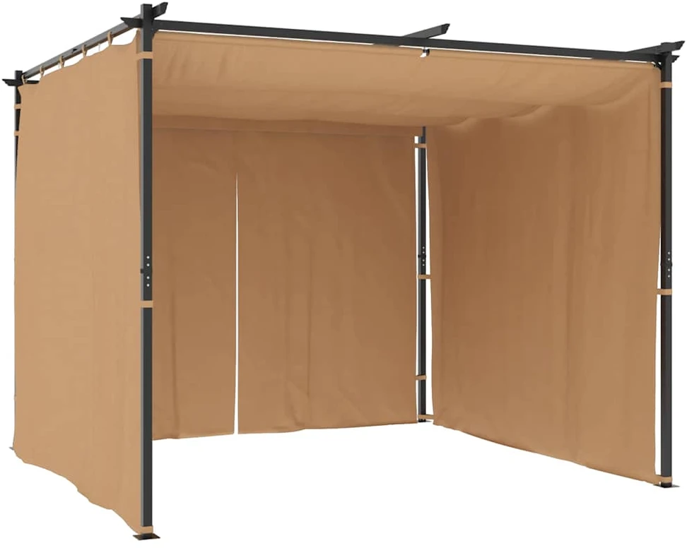 Pavėsinė su užuolaidomis, taupe spalvos, 3x3m, plienas