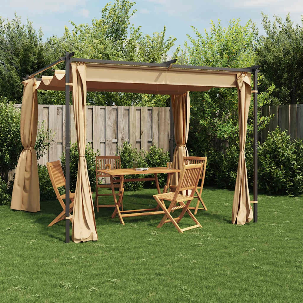Pavėsinė su užuolaidomis, taupe spalvos, 3x3m, plienas