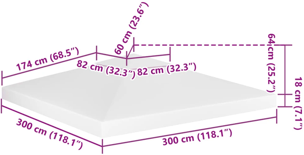 Pavėsinės uždangalas, 2 pakopų, baltas, 3x3m, 310 g/m²
