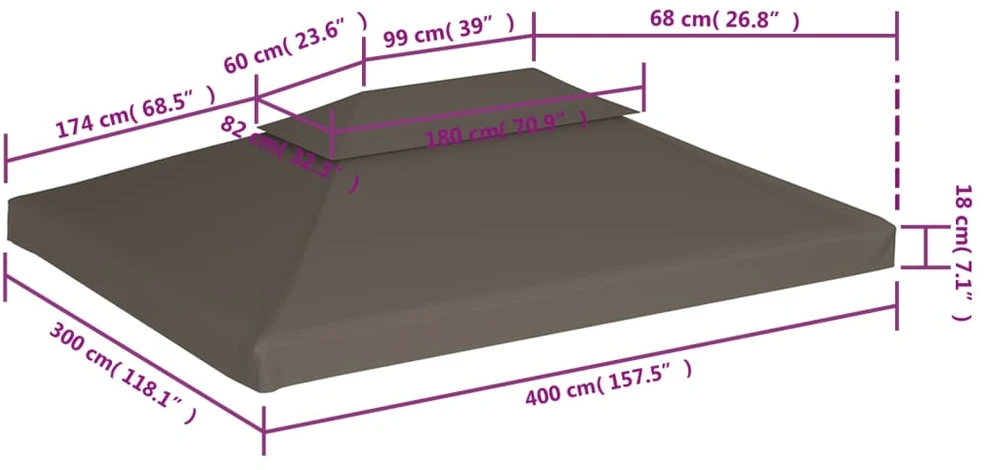 Pavėsinės uždangalas, taupe, 4x3m, 310 g/m²