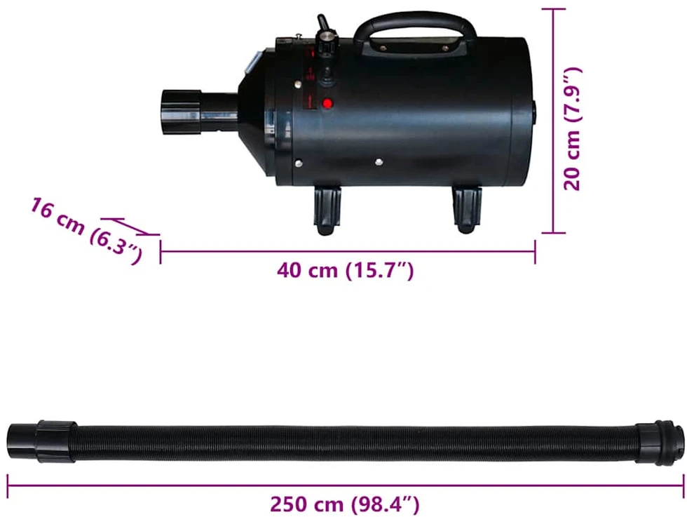 Plaukų džiovintuvas šuniui su 3 antgaliais, juodas, 2400W