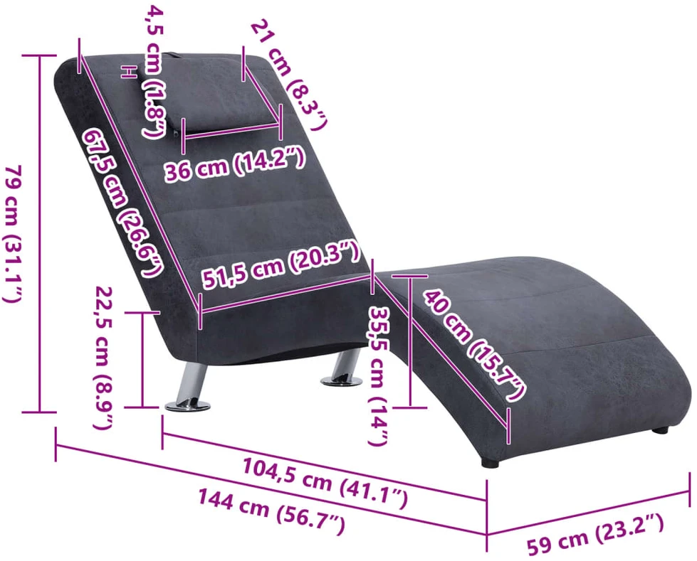 Fotelis Poilsio gultas su pagalve, pilkas, dirbtinė versta oda