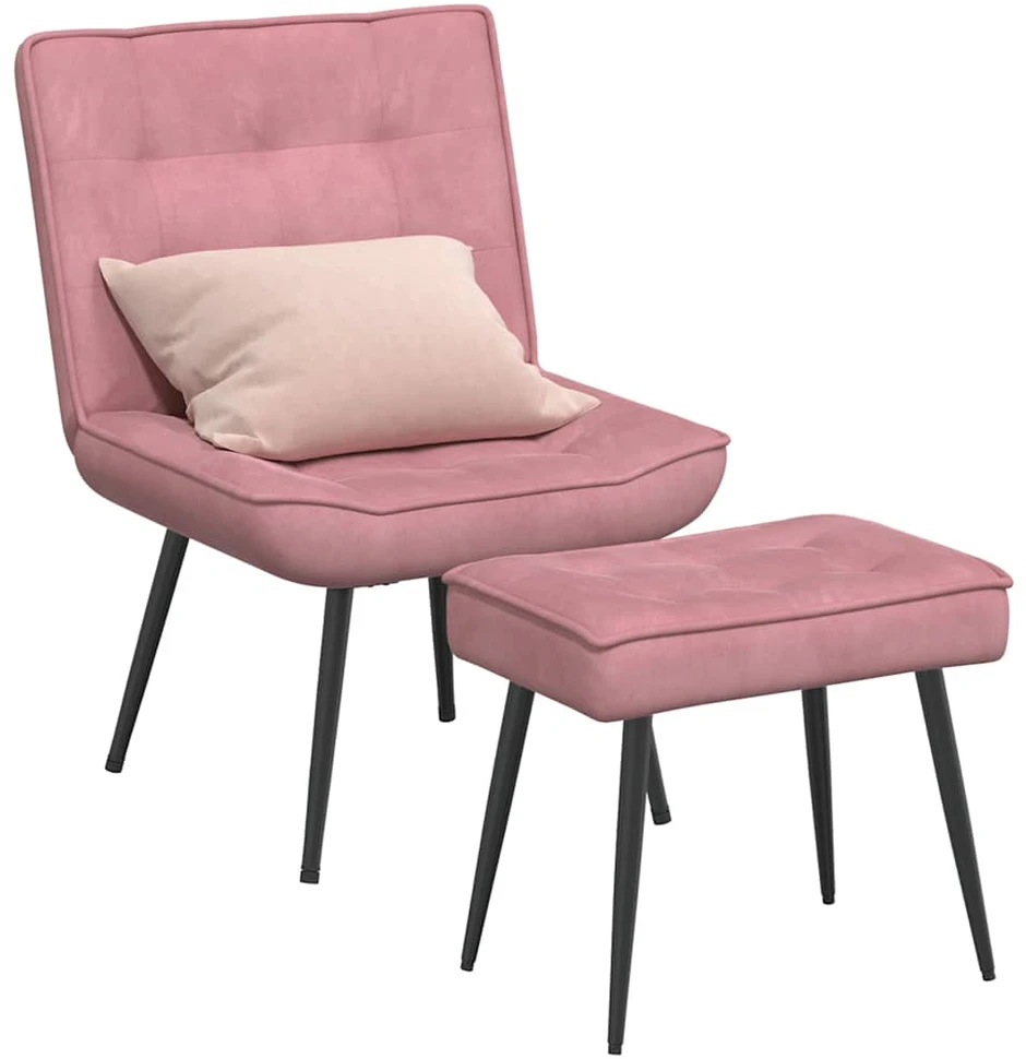 Fotelis Poilsio kėdė su taburete, rožinės spalvos, aksomas