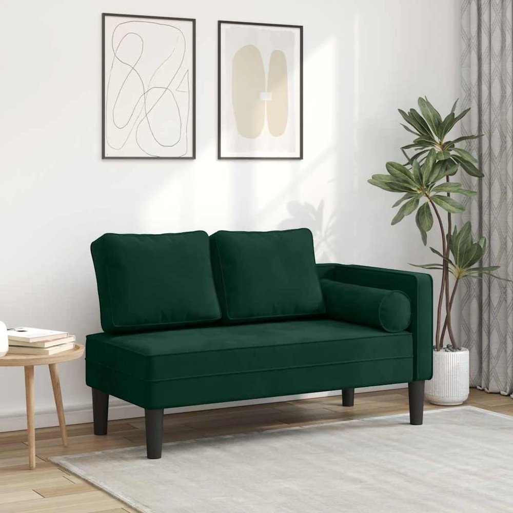 Poilsio sofa su pagalvėlėmis, tamsiai žalios spalvos, aksomas