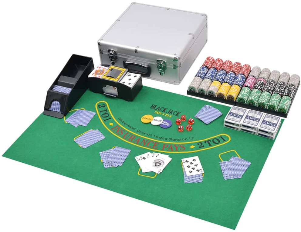 Pokerio/Blackjack rinkinys su 600 žetonais su vertėmis, aliuminis