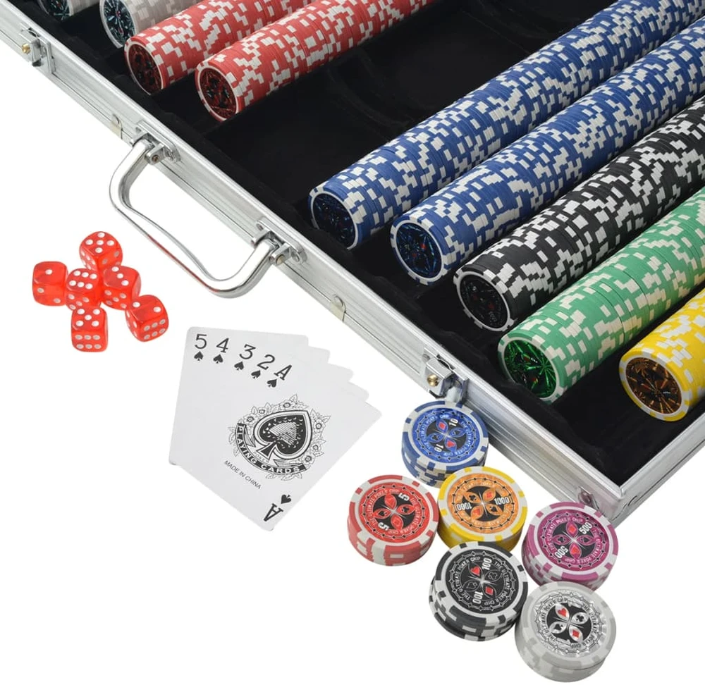 Pokerio rinkinys su 1000 žetonų su vertėmis, aliuminis