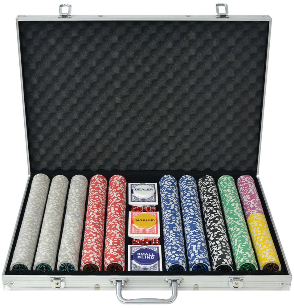 Pokerio rinkinys su 1000 žetonų su vertėmis, aliuminis
