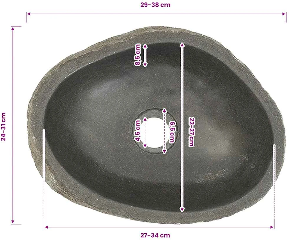 Praustuvas, (29-38)x(24-31)cm, upės akmuo, ovalo formos