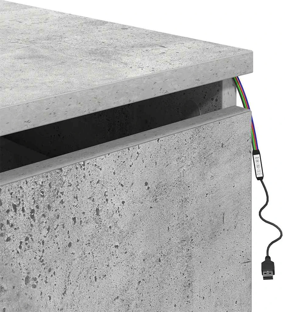 Prie sienos montuojama naktinė spintelė su LED, betono pilka