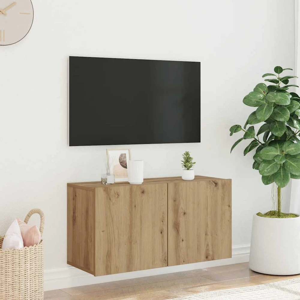 TV staliukas Prie sienos montuojama TV spintelė, artisano ąžuolo, 80x30x41cm
