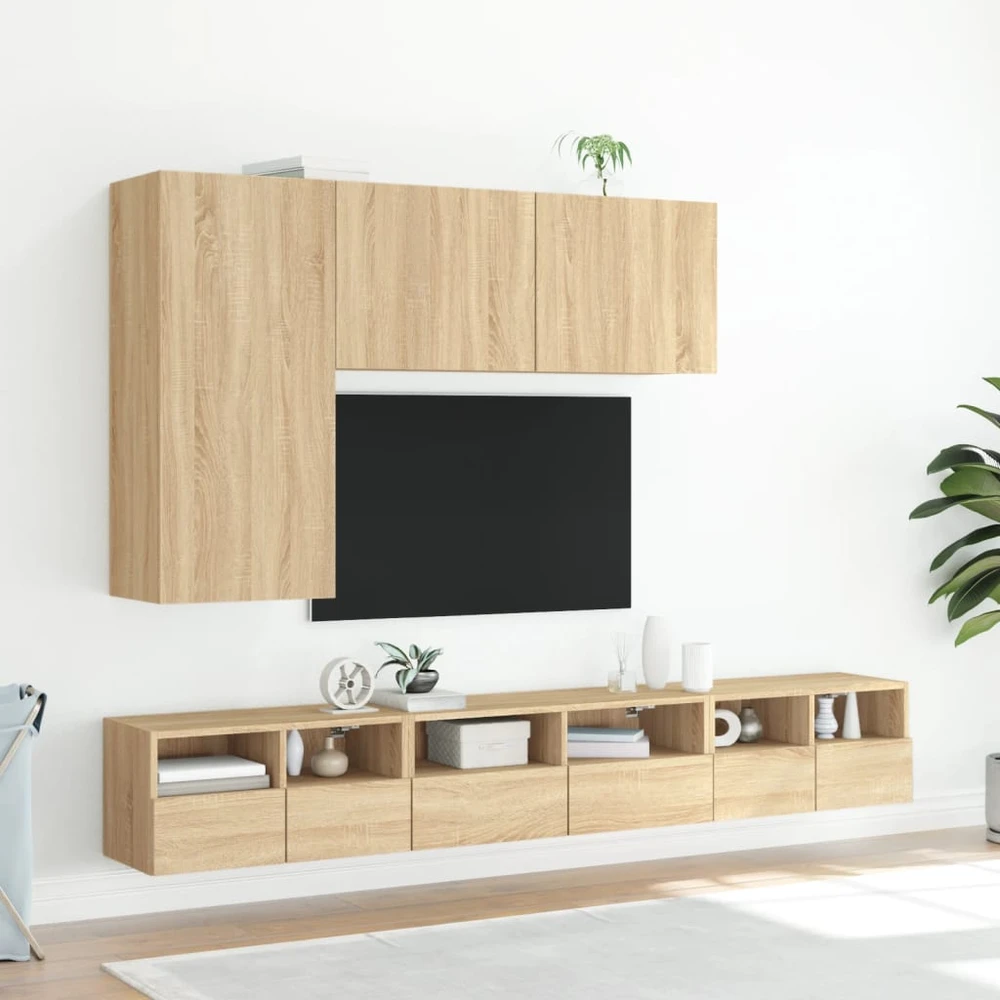 TV staliukas Prie sienos montuojama TV spintelė, ąžuolo spalvos, 100x30x41cm