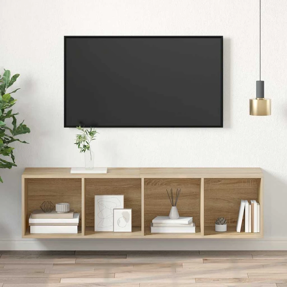TV staliukas Prie sienos montuojama TV spintelė, ąžuolo, 37x37x142,5cm, MDP