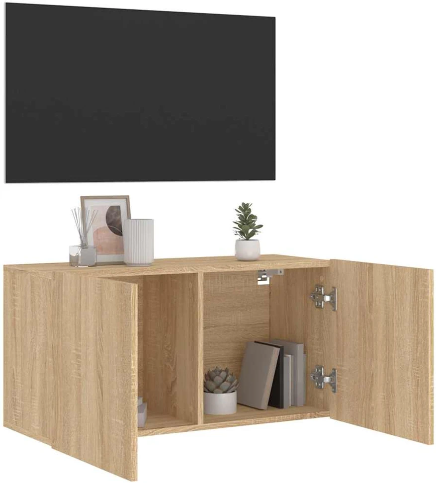 TV staliukas Prie sienos montuojama TV spintelė, ąžuolo spalvos, 80x30x41cm
