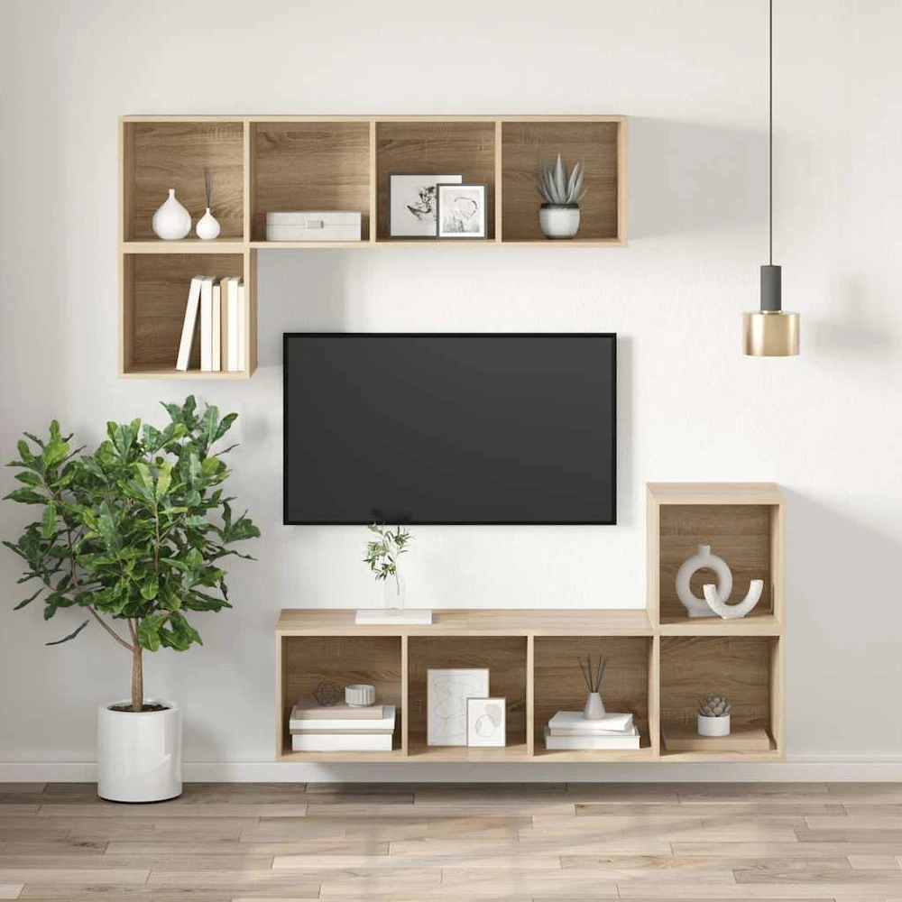 TV staliukas Prie sienos montuojama TV spintelė, ąžuolo, 37x37x142,5cm, MDP