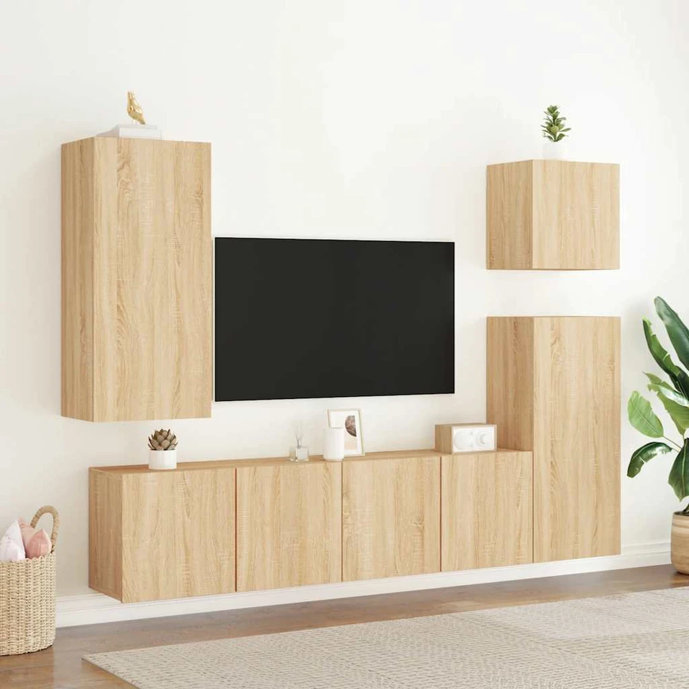 TV staliukas Prie sienos montuojama TV spintelė, ąžuolo spalvos, 80x30x41cm