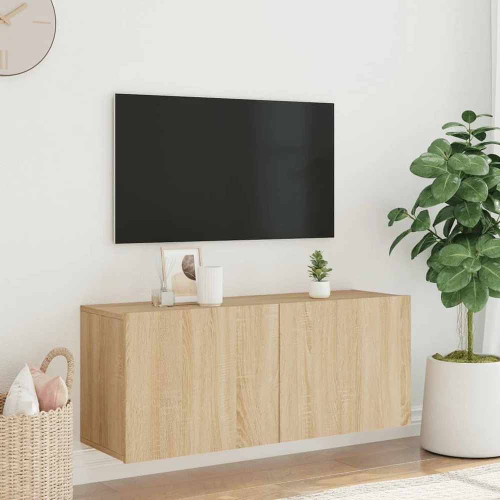TV staliukas Prie sienos montuojama TV spintelė, ąžuolo spalvos, 100x30x41cm