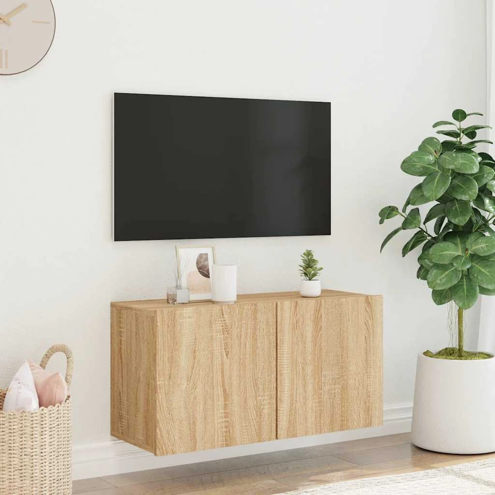 TV staliukas Prie sienos montuojama TV spintelė, ąžuolo spalvos, 80x30x41cm