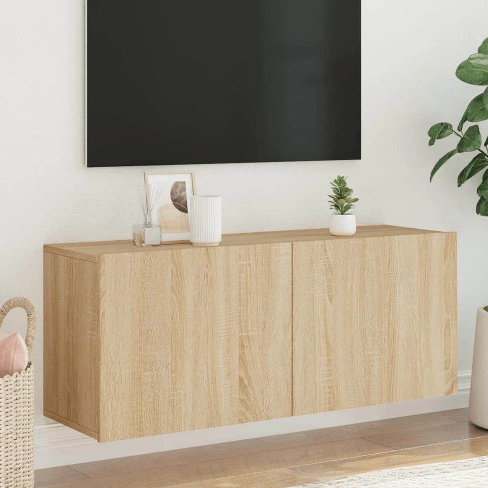 TV staliukas Prie sienos montuojama TV spintelė, ąžuolo spalvos, 100x30x41cm