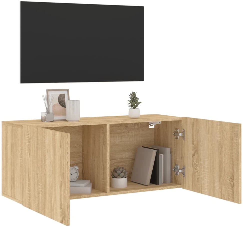 TV staliukas Prie sienos montuojama TV spintelė, ąžuolo spalvos, 100x30x41cm