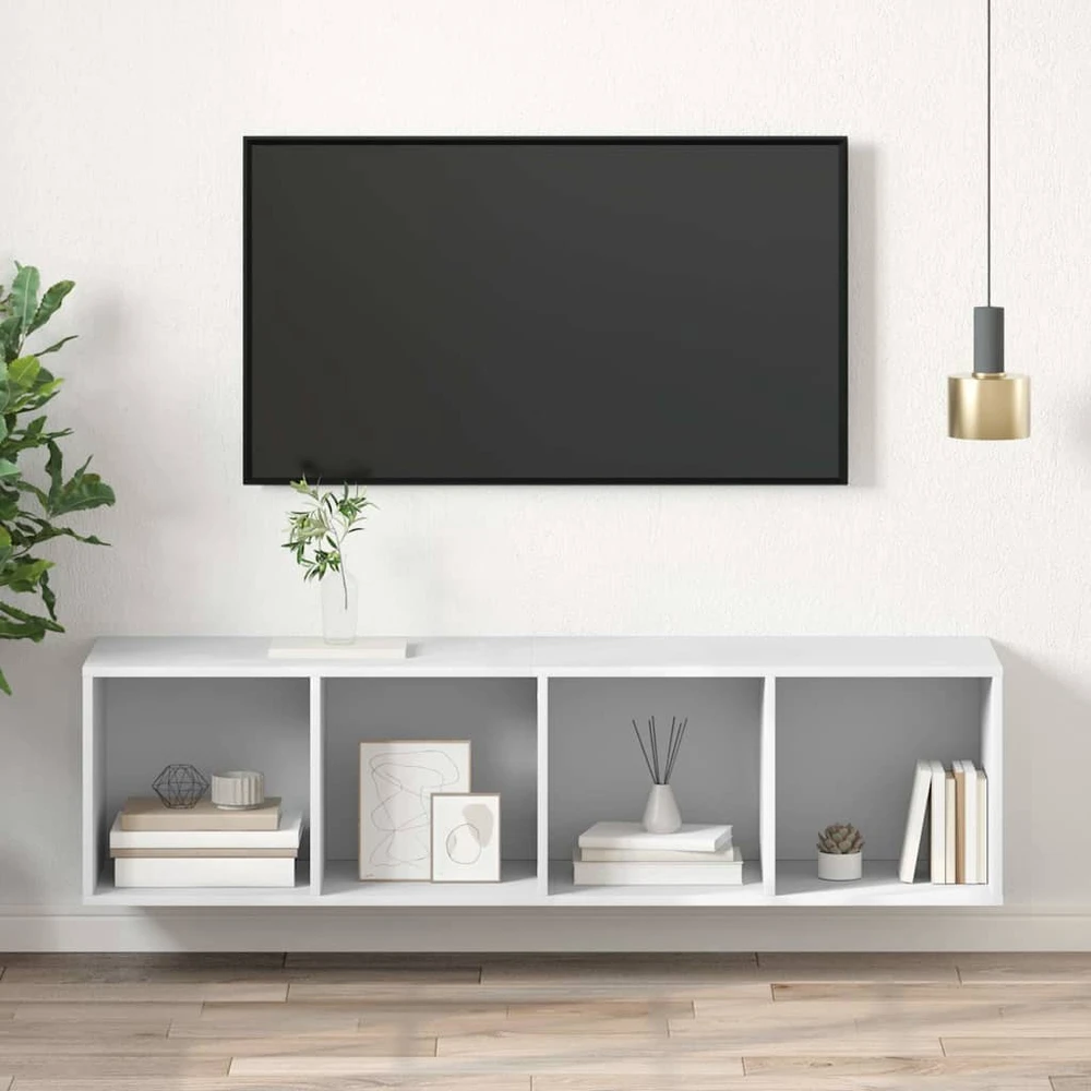 TV staliukas Prie sienos montuojama TV spintelė, balta, 37x37x142,5cm, MDP