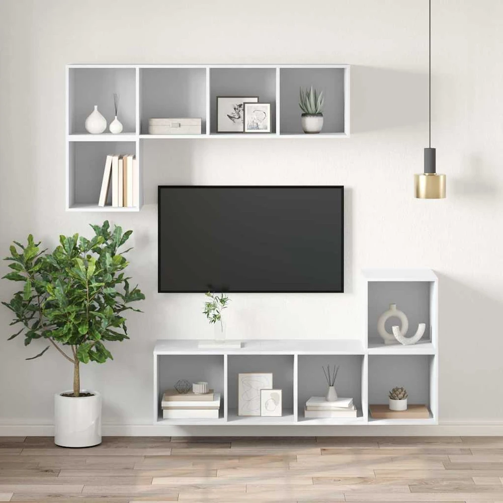 TV staliukas Prie sienos montuojama TV spintelė, balta, 37x37x142,5cm, MDP