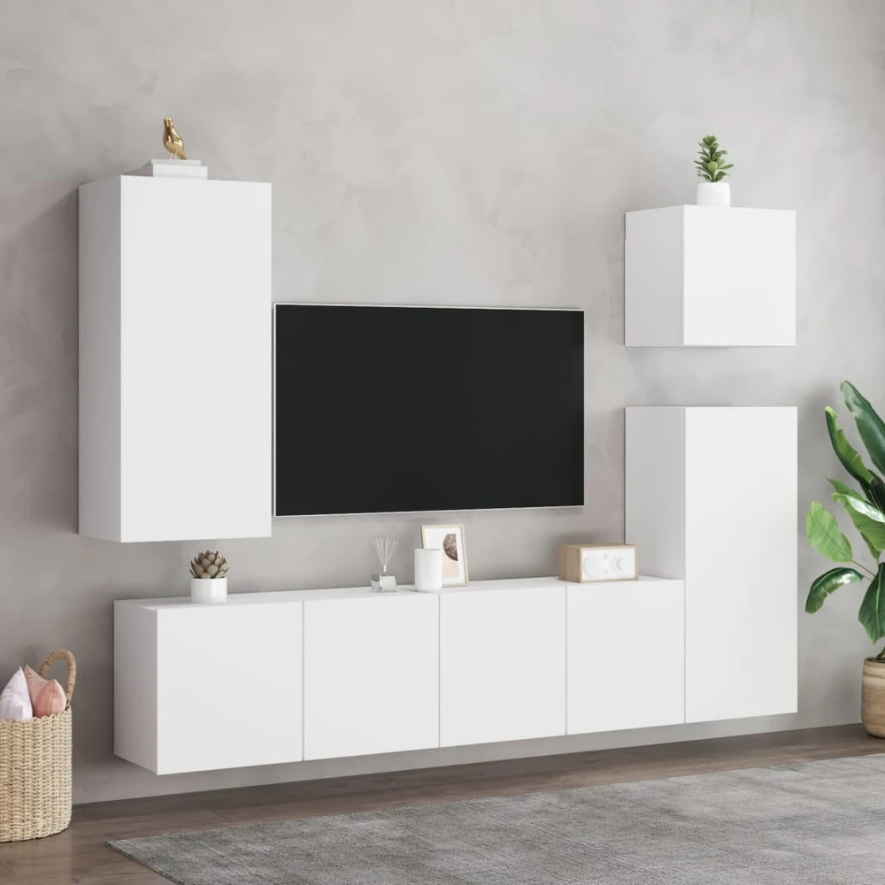 TV staliukas Prie sienos montuojama TV spintelė, baltos spalvos, 80x30x41cm