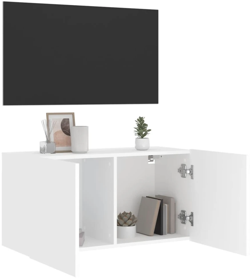 TV staliukas Prie sienos montuojama TV spintelė, baltos spalvos, 80x30x41cm