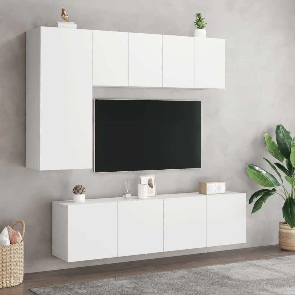 TV staliukas Prie sienos montuojama TV spintelė, baltos spalvos, 60x30x41cm