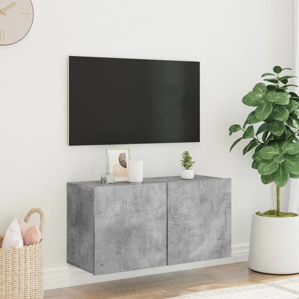 TV staliukas Prie sienos montuojama TV spintelė, betono pilka, 80x30x41cm