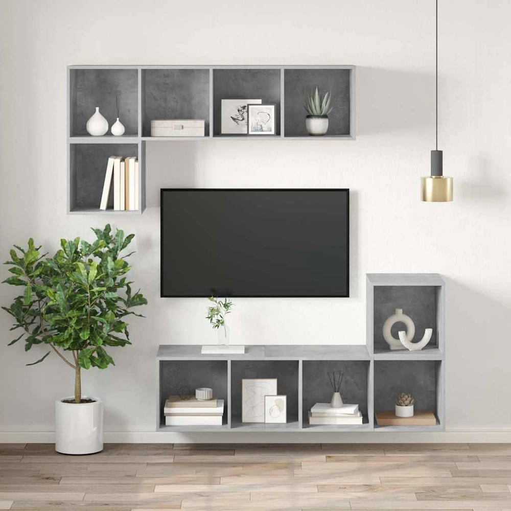 TV staliukas Prie sienos montuojama TV spintelė, betono, 37x37x107cm, MDP