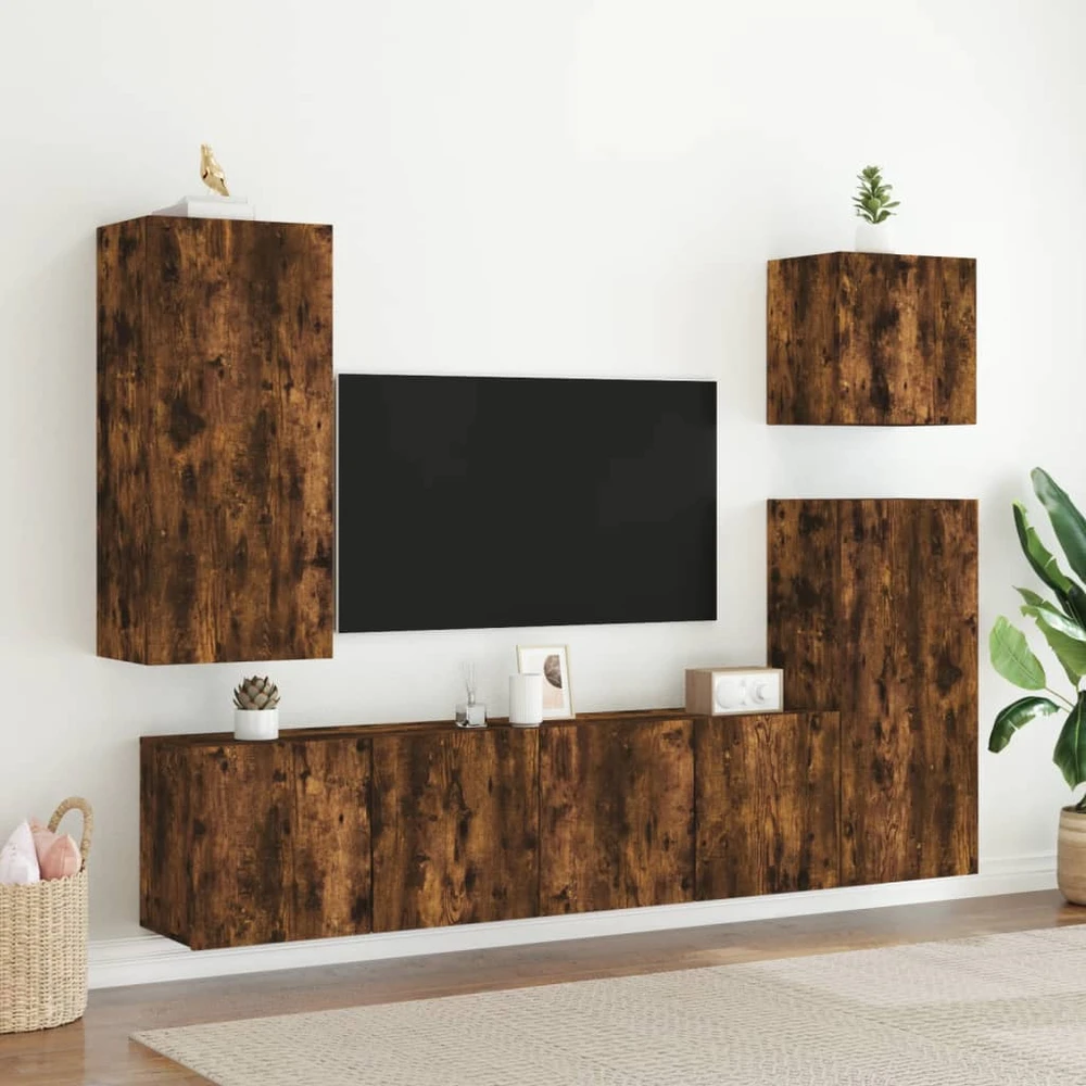 TV staliukas Prie sienos montuojama TV spintelė, dūminio ąžuolo, 80x30x41cm