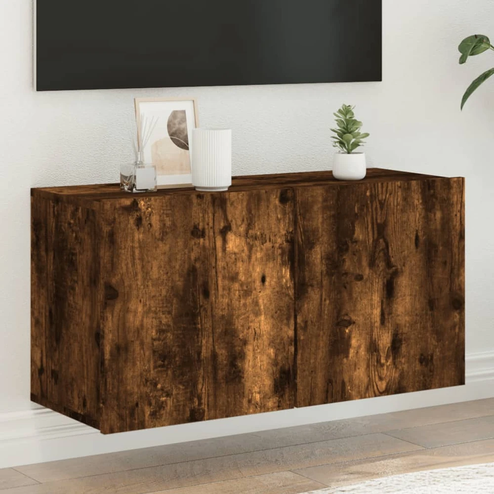 TV staliukas Prie sienos montuojama TV spintelė, dūminio ąžuolo, 80x30x41cm