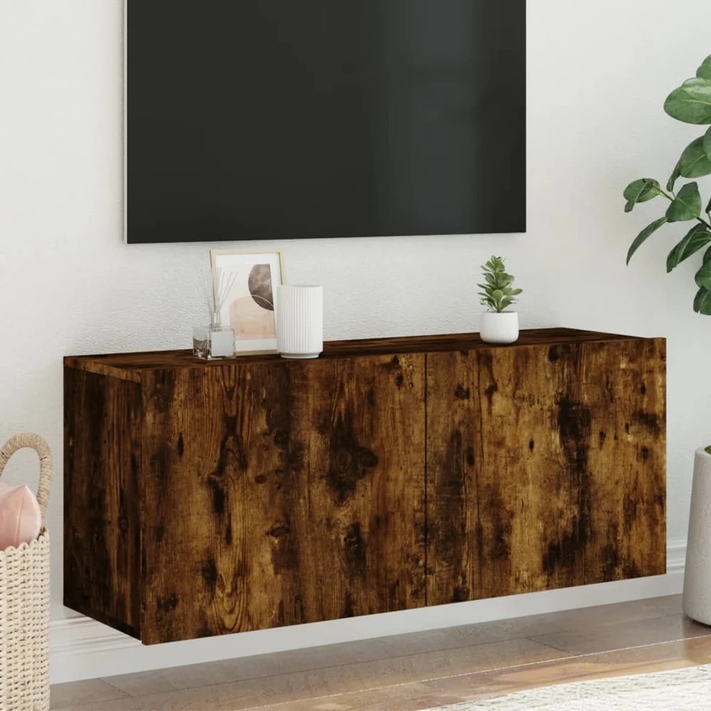 TV staliukas Prie sienos montuojama TV spintelė, dūminio ąžuolo, 100x30x41cm