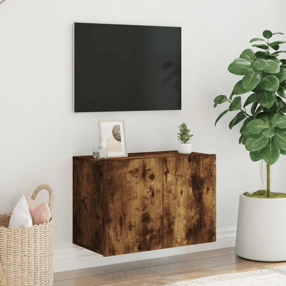 TV staliukas Prie sienos montuojama TV spintelė, dūminio ąžuolo, 60x30x41cm