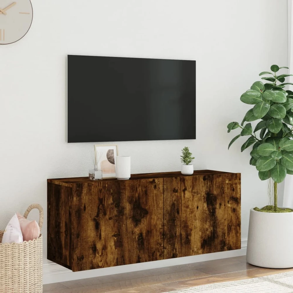 TV staliukas Prie sienos montuojama TV spintelė, dūminio ąžuolo, 100x30x41cm