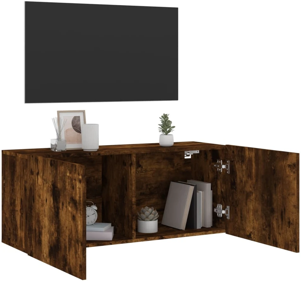 TV staliukas Prie sienos montuojama TV spintelė, dūminio ąžuolo, 100x30x41cm
