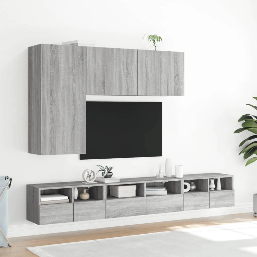 TV staliukas Prie sienos montuojama TV spintelė, pilka ąžuolo, 100x30x41cm