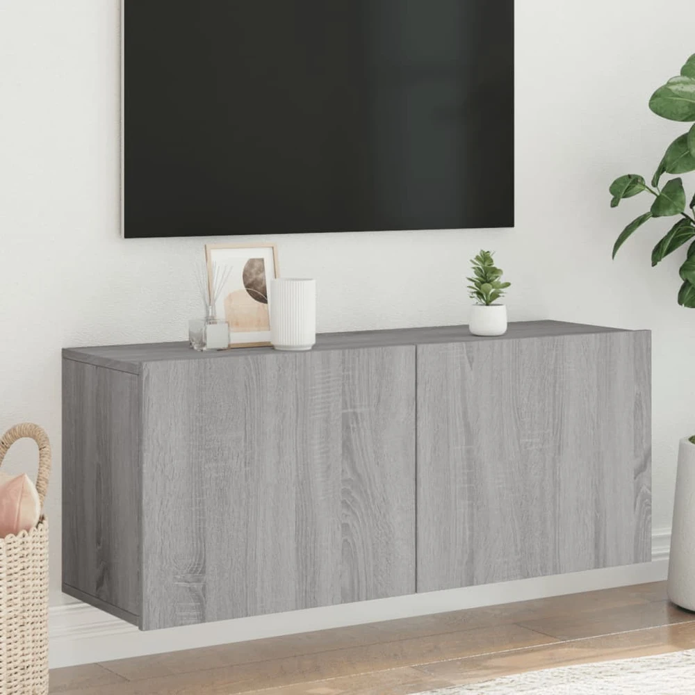 TV staliukas Prie sienos montuojama TV spintelė, pilka ąžuolo, 100x30x41cm