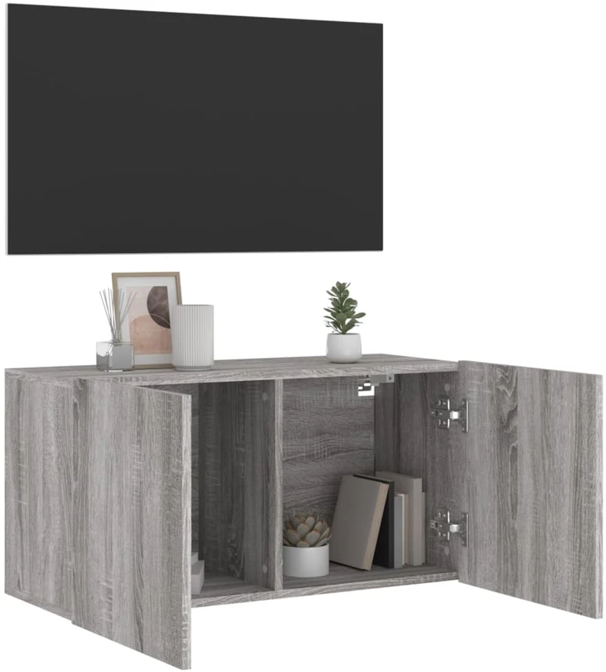TV staliukas Prie sienos montuojama TV spintelė, pilka ąžuolo, 80x30x41cm