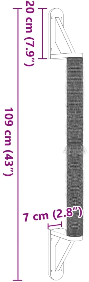 Prie sienos montuojamas draskymo stovas katėms, 109cm, sizalis