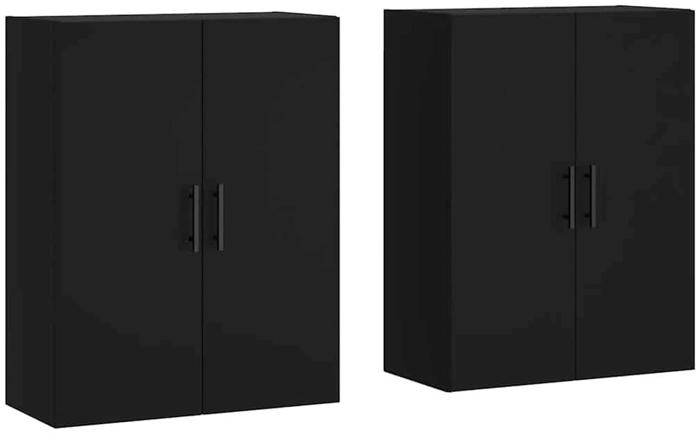 Prie sienos montuojamos spintelės, 2vnt., juodos, 69,5x34x90cm