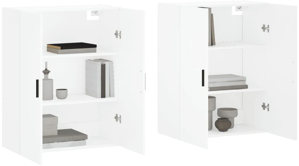 Prie sienos montuojamos spintelės, 2vnt., baltos, 69,5x34x90cm