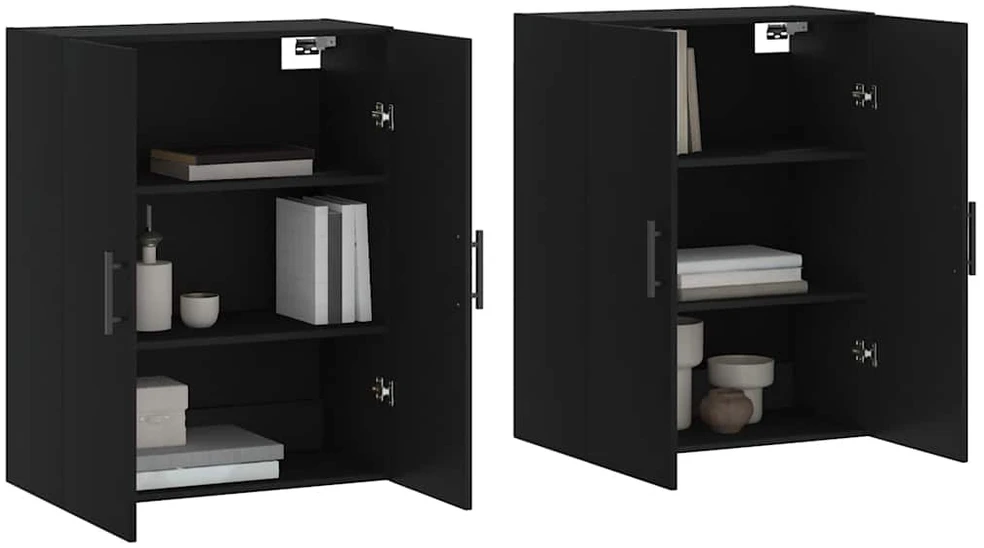 Prie sienos montuojamos spintelės, 2vnt., juodos, 69,5x34x90cm